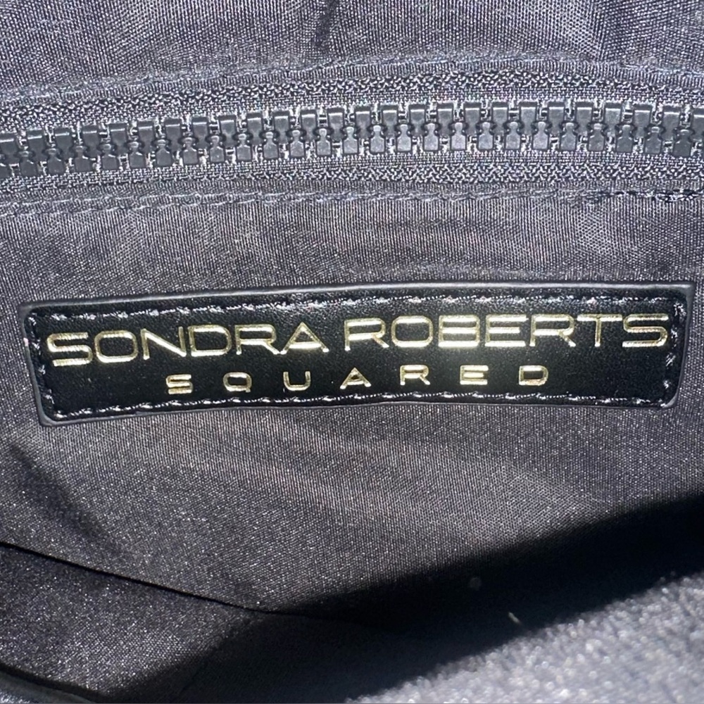 Sondra Roberts Squared Black Quilted Puffer Crossbody Bag w/Striped Strap NWOT - Picture 3 of 11